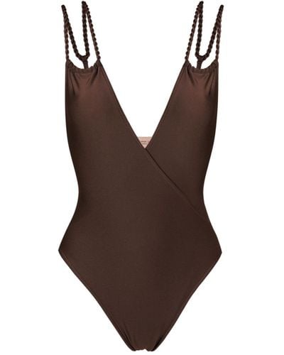 Adriana Degreas Rope-detail Plunging Swimsuit - Brown