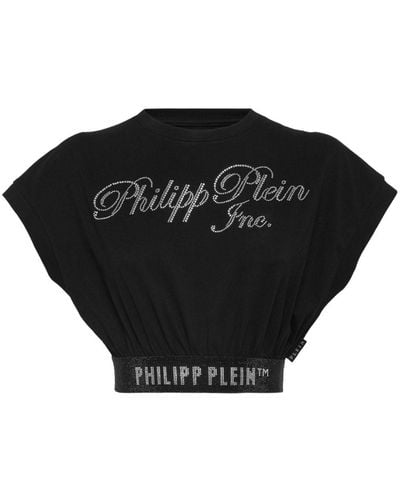 Philipp Plein Crystal-embellished Cropped T-shirt - Black