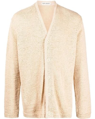 Our Legacy Textured-knit V-neck Cardigan - Natural