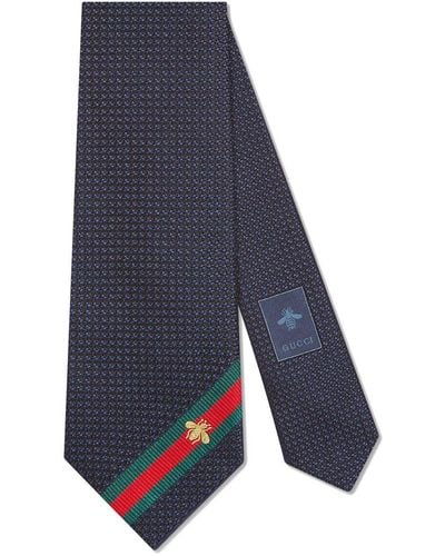 Gucci Krawatte aus Seide mit Webdetail und Bienen-Stickerei - Blau