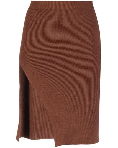 Laneus High-slit Knitted Skirt - Brown