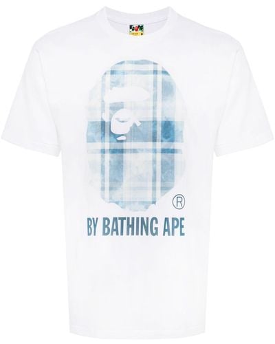 A Bathing Ape Check-print Cotton T-shirt - Blue