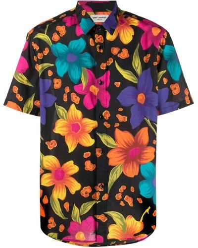 Saint Laurent Chemise en coton à fleurs - Multicolore