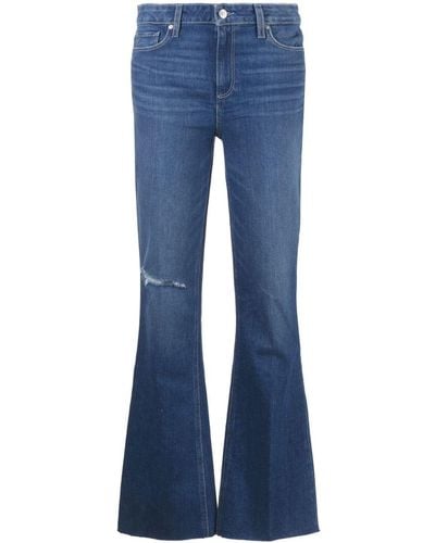 PAIGE Bootcut-Distressed-Jeans - Blau