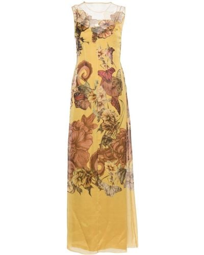 Alberta Ferretti Floral-print layered maxi dress - Mettallic