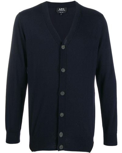 A.P.C. V-neck Knitted Cardigan - Blue