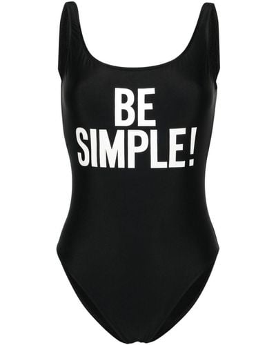 Moschino Slogan-print Scoop-neck Swimsuit - Black