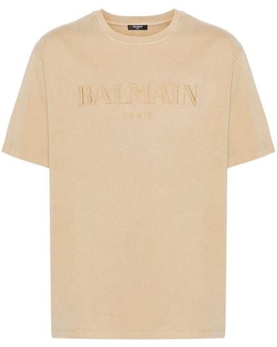 Balmain T-shirt en coton à logo brodé - Neutre