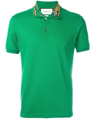 Gucci Tiger Embroidered Polo Shirt - Green