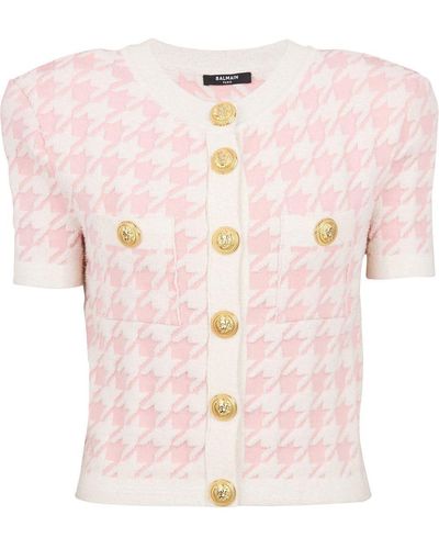 Balmain Houndstooth Pattern Button-up Top - White