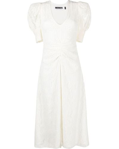 ROTATE BIRGER CHRISTENSEN Ruched Puff-sleeve Dress - White