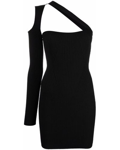 ANDREADAMO Ribbed Asymmetric Mini Dress - Black