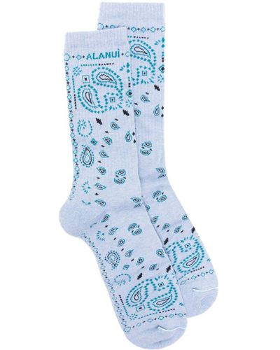 Alanui Bandana Logo-embroidered Ribbed-knit Socks - Blue