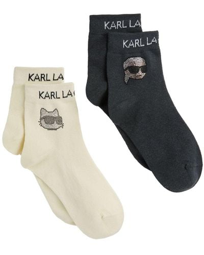 Karl Lagerfeld Crystal-embellished Fine-knit Socks (pack Of Two) - Black