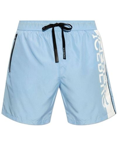 Iceberg Logo-print Drawstring Swim Shorts - Blue