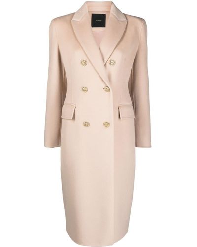 Pinko Double-breasted Mid-length Coat - Natural