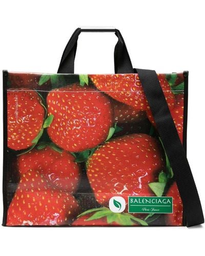 Balenciaga Multicolour Strawberry Print Two-way Tote Bag - Women's - Calf Leather - Red