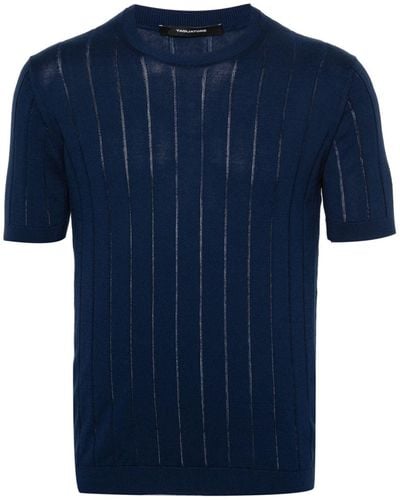 Tagliatore Ribbed-knit Cotton T-shirt - Blue