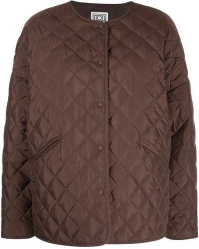 Totême Diamond-quilted Collarless Jacket - Brown