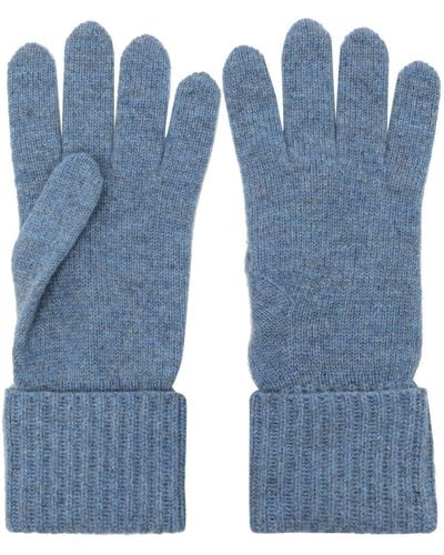 N.Peal Cashmere リブニット カシミア手袋 - ブルー