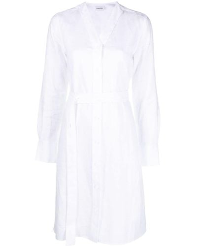 Calvin Klein ベルテッド ロングスリーブ ドレス - ホワイト