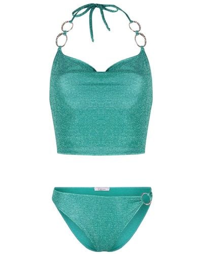 Oséree Lumiere Lurex-detailing Bikini - Green
