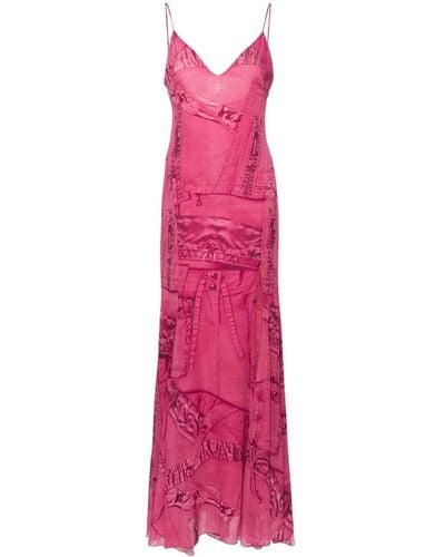 Blumarine Cargo-print Chiffon Gown - Pink