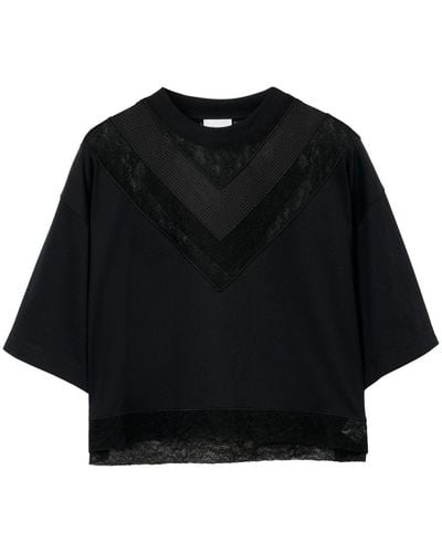 Burberry Lace-panel Cotton Cropped Top - Black