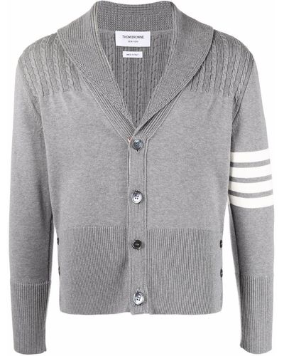 Thom Browne 4-bar Stripe Knit Cardigan - Grey