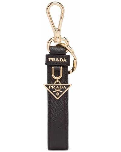 Prada Triangle-logo Leather Keychain - White