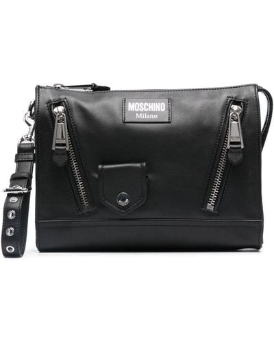 Moschino Logo-appliqué Leather Clutch Bag - Black