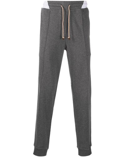 Brunello Cucinelli Pantalon de jogging à bande contrastante - Gris