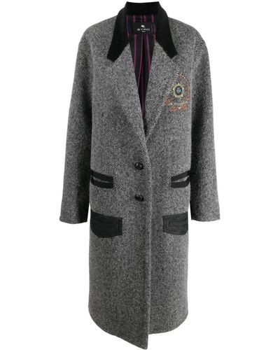 Etro Logo-embroidered Cotton Trench Coat - Grey