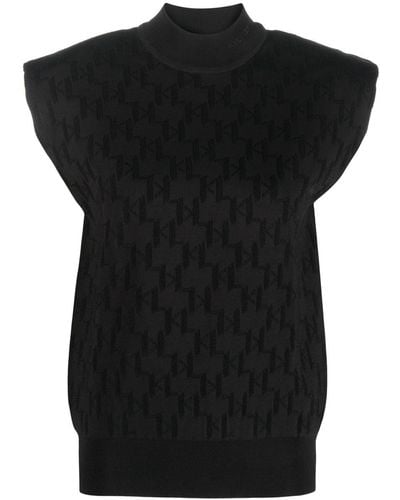 Karl Lagerfeld Monogram-jacquard Mock-neck Top - Black
