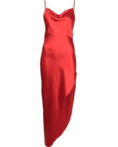 Fleur du Mal Cowl Neck High Slit Slip Dress - Red