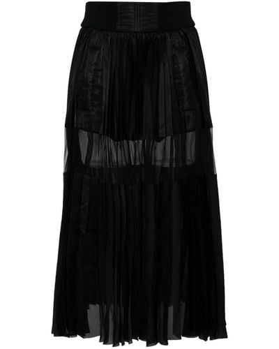 Sacai Pleated Panelled Midi Skirt - Black