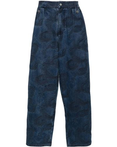 Feng Chen Wang Dragon-jacquard Wide-leg Jeans - Blue