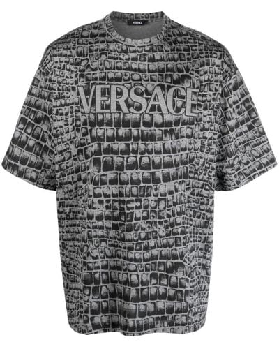 Versace T-Shirt mit Coccodrillo-Print - Schwarz