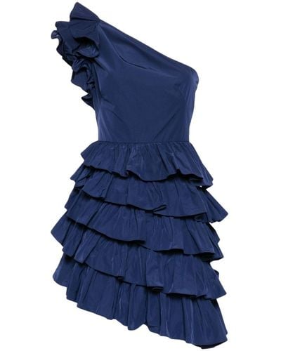 Marchesa Taffeta One-shoulder Tiered Mini Dress - Blue