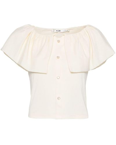 B+ AB Ruffled-detail Buttoned Top - Natural