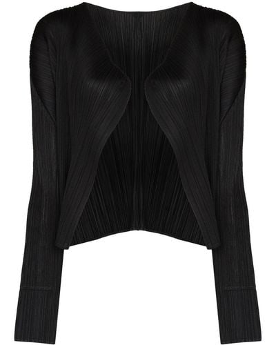 Pleats Please Issey Miyake Plissé Long-sleeve Cardigan - Black