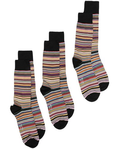 Paul Smith Pack de tres pares de calcetines tobilleros a rayas - Blanco