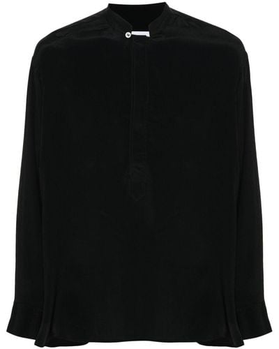 Lardini Band-collar Crepe Shirt - Black