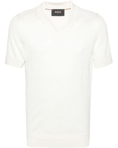 BOSS Gestricktes Poloshirt aus Seide - Weiß