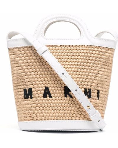 Marni Tropicalia Logo-embroidered Bucket Bag - Natural