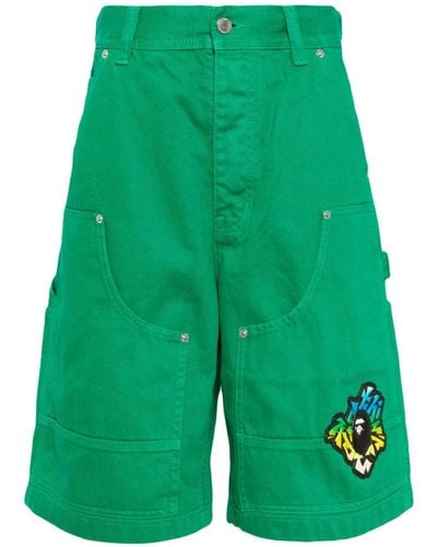 A Bathing Ape Logo-appliqué Denim Shorts - Green