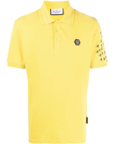 Philipp Plein Skull And Bones Cotton Polo Shirt - Yellow