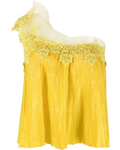 Gemy Maalouf Single-strap Floral-lace Top - Yellow