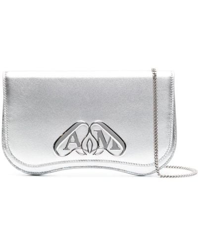 Alexander McQueen Logo-plaque Metallic Clutch Bag - White