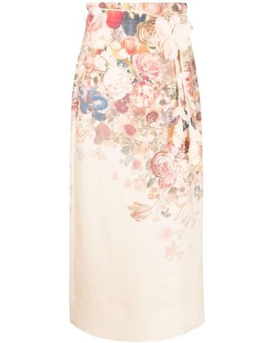 Zimmermann Floral-print Linen Midi Skirt - Natural